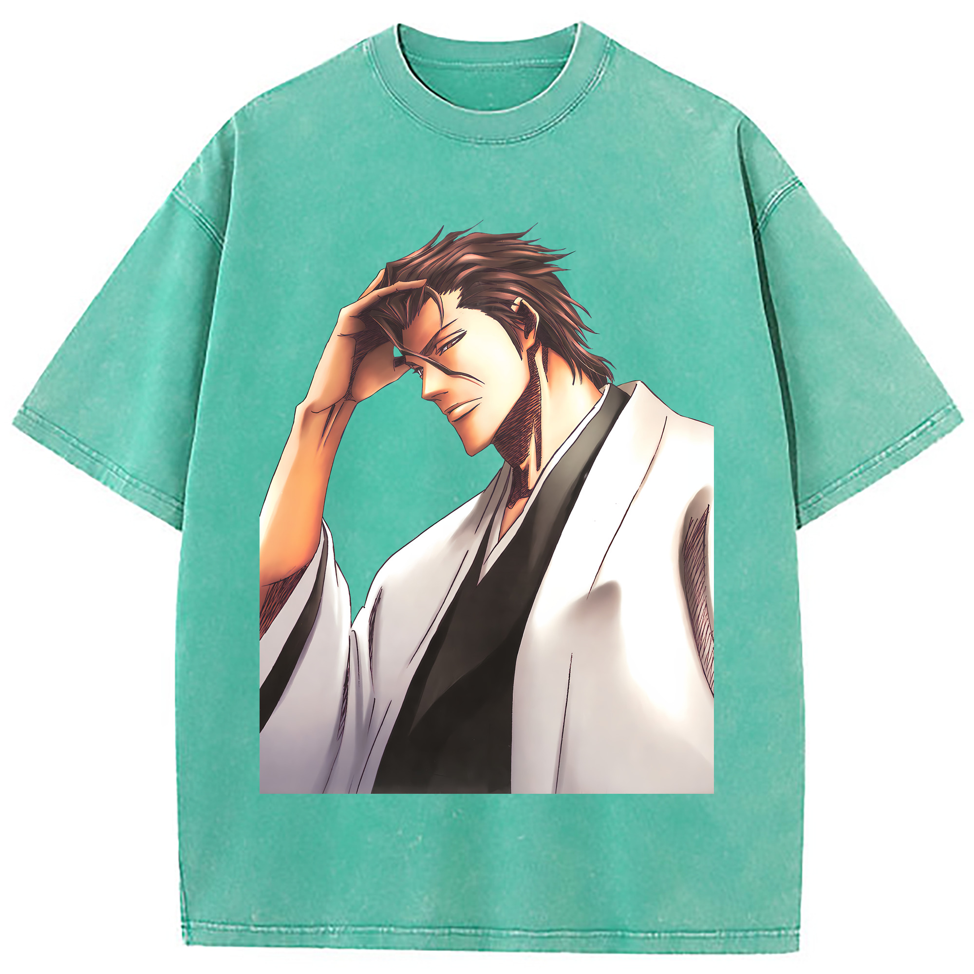 （画像用） ブリーチ 藍染 惣右介（あいぜん そうすけ） BLEACH Aizen Sousuke 綿100% ヴィンテージ風 半袖Tシャツ（フロントプリント）